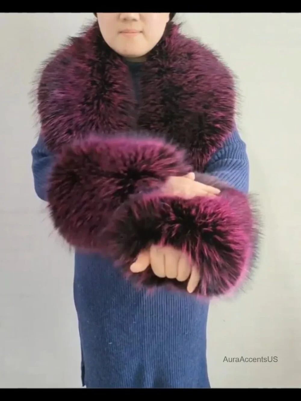 Faux Fur Scarf & Wrist Cuff Set - Fluffy Warm Winter Shawl